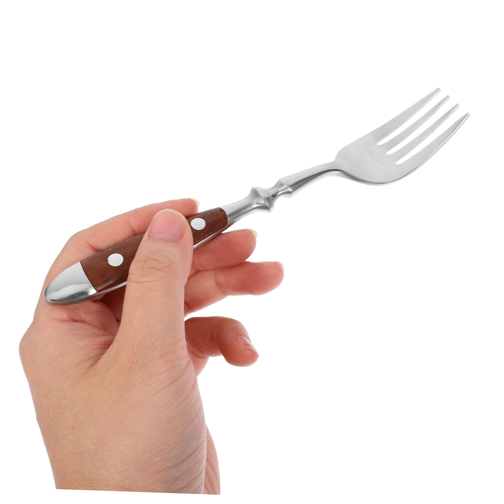 FUNOMOCYA Cutlery with Wooden Handles Stirring Fork Cake Fork Dinner Forks Household Tableware Yogurt Forks Fruit Tasting Fork Mixing Fork Table Forks Steel Serving 430 Stainless Steel