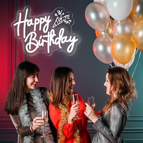 Image of Happy Birthday Neon Sign LED Happy Birthday Light Up Sign Wall Decor for Birthday Party Backdrop Cake Tables Room Gift Art for Boys Girls-14.5 x 12.2 IN-Dimmable USB Powered-Acrylic