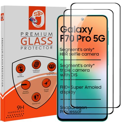 Image of STP FEEL Premium HD+ Tempered Glass Screen Protector Guard Compatible For Samsung Galaxy F70 Pro 5G (6.7 Inch, Pack of 2) | Edge to Edge Coverage With Easy to installation kit for Smartphone