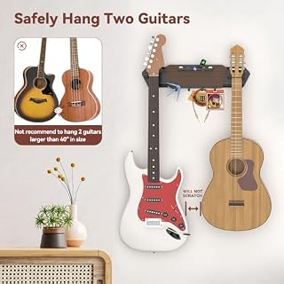 KDD Support Guitare Mural avec 4 Crochets Amovibles en Caoutchouc – Support Mural Guitare Double avec étagère – Porte Guitare en Bois – Accessoires de Guitare pour Guitare électrique Basse Ukulélé - Les Beatles, Paul McCartney, John Lennon, RIngo Starr, George Harrison KDD Support Guitare Mural avec 4 Crochets Amovibles en Caoutchouc - Support Mural Guitare Double avec étagère - Porte Guitare en Bois - Accessoires de Guitare pour Guitare électrique Basse Ukulélé – Image 6