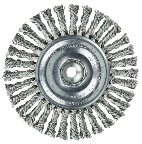 Image of Weiler 13135 Mini Roughneck 4 inch Stringer Bead Wire Wheel, .020 inch Stainless Steel Fill, 3 /8 inch-24 Unf Nut, Made in The USA (Pack of 5)