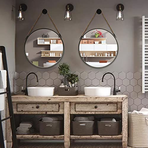 POZINO Round Mirror, Rope Hanging Mirror, 15 Inch Farmhouse Circle Wall Mirror for Bathroom Bedroom Living Room Entryway Home Decor, Grey - Image 7