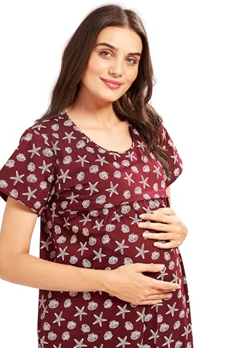 Image of AV2 Women Cotton Printed Maternity Nursing & Feeding Relaxed Fit Nighty -3147