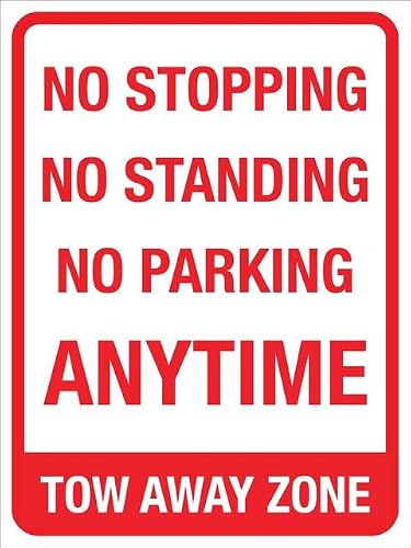 Retro 8"x12" Metal Tin Sign - No Stopping/No Standing/No Parking Anytime (Tow Away Zone) For Shop Yard Man Cave Garage Outdoor