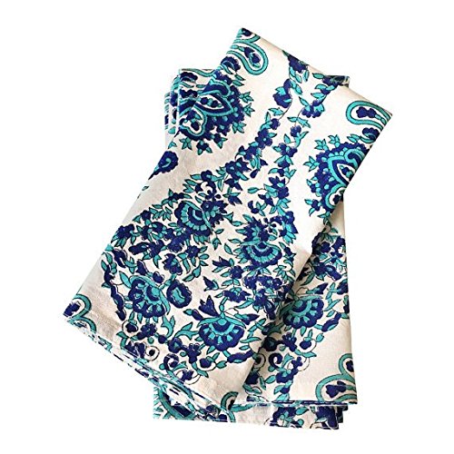 The White Petals Cloth Napkins Blue, Set of 6, 20x20 inch, 100% Cotton Dinner Napkins