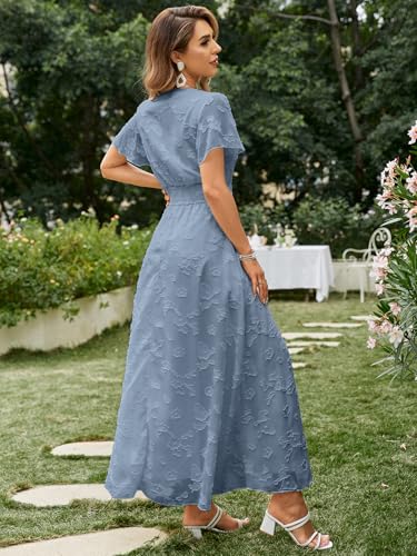 Image of Simplee Women's Boho Floral Maxi Dress Flowy Casual V Neck Short Sleeve Wedding Guest Holiday Beach Long Dress