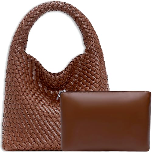 Image of JINMANXUE Woven Tote Bag for Women, Fashion Hobo Handbag, Travel Top-handle Shoulder Bag, Beach Underarm Bag with Purse