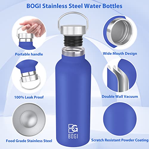 Bogi 20Oz Insulated Water Bottle, Wide Mouth Stainless Steel Water Bottles Leakproof Metal Water Bottle With Straw And Handle Bpa Free Steel Water Bottle For School Fitness Outdoor Sports-Dark Blue #TOP2