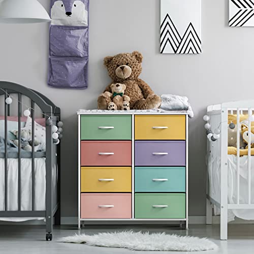 Sorbus Kids Dresser with 8 Drawers - Furniture Storage Chest Tower Unit for Bedroom, Hallway, Closet, Office Organization - Steel Frame, Wood Top, Tie-dye Fabric Bins (Pastel 1) - Image 3