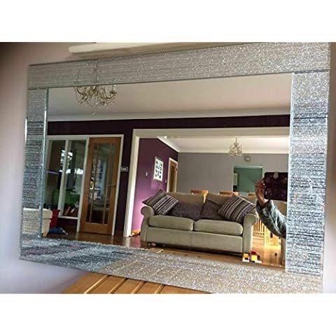 Homely Rectangle Shape Designer Silver Glitter Wall Mirror Frame Beautiful Decoration Art Piece Gift (40x60cm) Cover