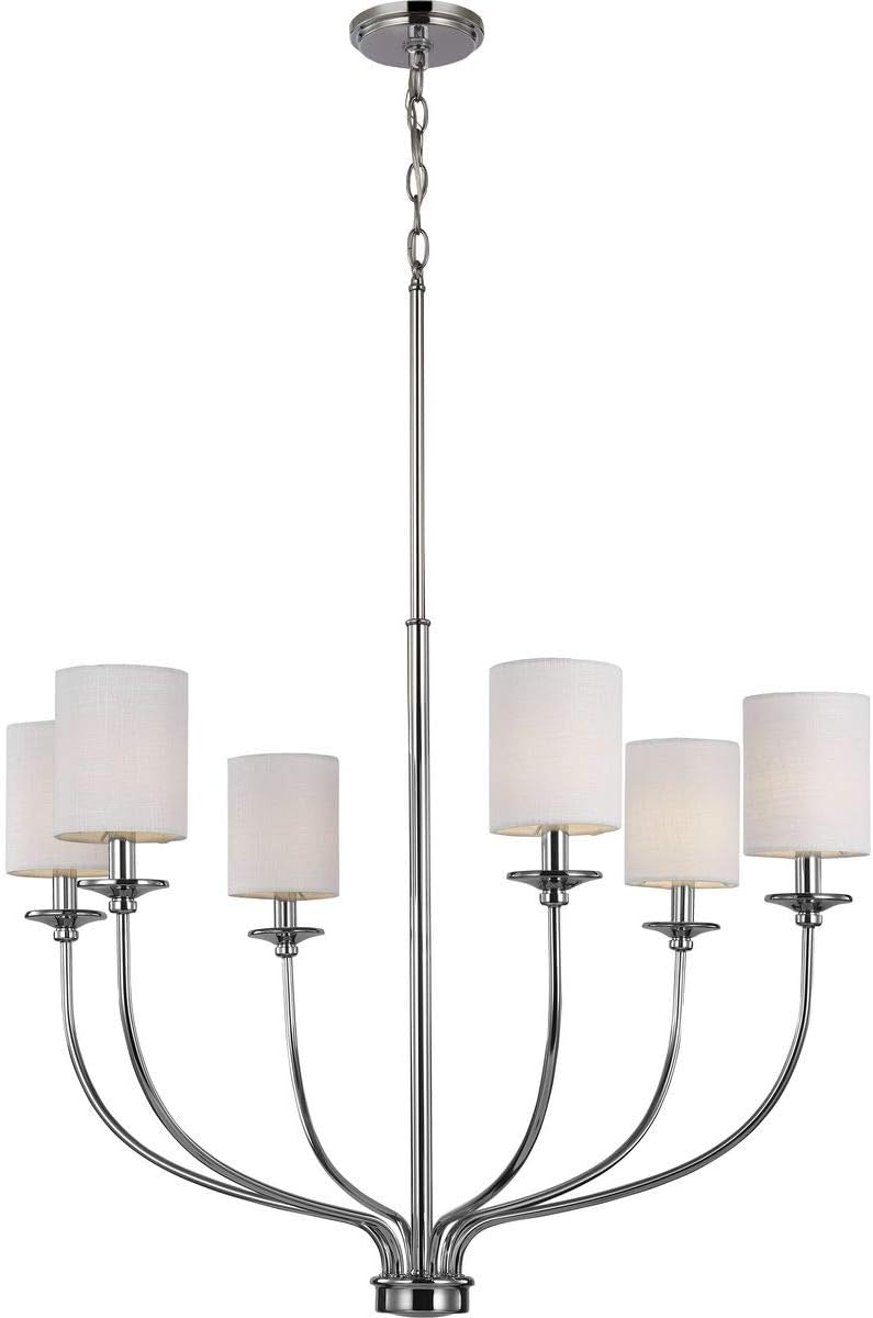 Progress Lighting Bonita Collection 6-Light White Linen Fabric Shade Luxe Chandelier Light Polished Chrome