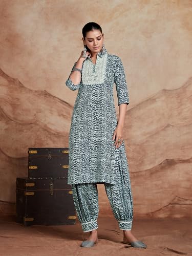 Image of EthnicJunction Women's Cotton Blend Embroidered Salwar Suit Set