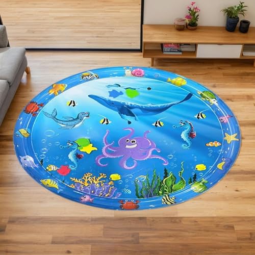 Besreey Kühlmatte Für Hunde - Kratzfeste Wasserspielmatte Für Hunde 100x100 cm,Aufblasbares Haustier Kühlpad Mit Pumpe Als Interaktives Sensorikspielzeug Für Garten Wohnung Reise Auto Rasen Bei