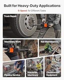 VEVOR Clé à Choc Pneumatique 25,4 mm, Couple Inverse Max 2400 Nm, Réglage 6 Vitesses, 6000 tr/min, Enclume Allongée 152,4 mm, Clé Pneumatique pour Réparation Entretien Camions, Bus, Machines Agricoles