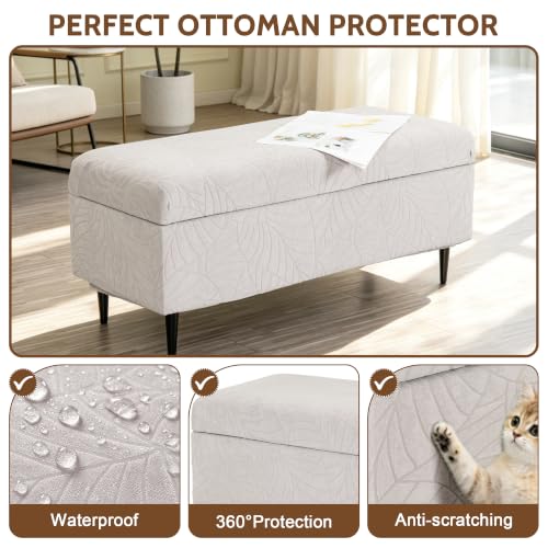 Image of FUANGUI Waterproof Ottoman Cover Slipcovers Rectangular Folding Stretch | Storage Bench Footrest Sofa Stool Covers Footstool Protector with Elastic Bottom, Removable Washable,Small
