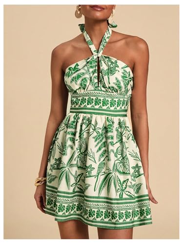 Image of Floerns Women's Floral Print Sleeveless Halter Neck Tie Back Summer A Line Dress