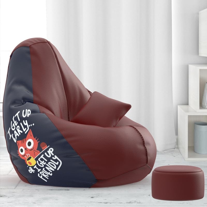 Biggie Bean Bag Cover 4XL Evergreen Classics Bean Bag-Loud Prints-Soft Landings-Styled with Free Cushion & Footrest (Matching Color : Printed I get up Early - Maroon Indigo)-image-36