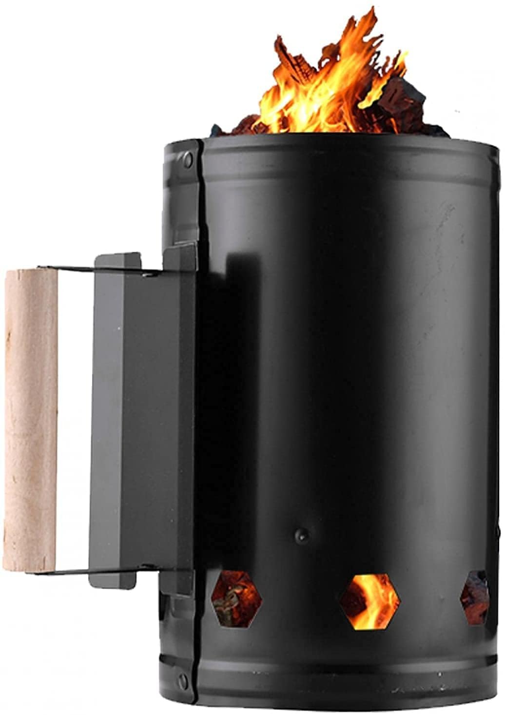 VIO Barbeque Charcoal Starter Ignition Bucket Coal Chimney Burner Fast Ignition Lighter Barrel for Barbeque BBQ Smoker Grill Steel Cooking BBQ Tools Perfect for Camping Hiking Outdoor Black (Model 1)