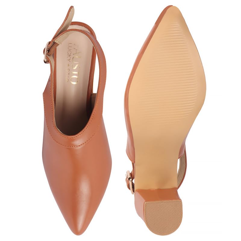 Image of FAUSTO Women Pointed Toe Block Heel Adjustable Backstrap Shoe Style Sandals | Soft Padded Insole | Semi Formal Outfit Sandals