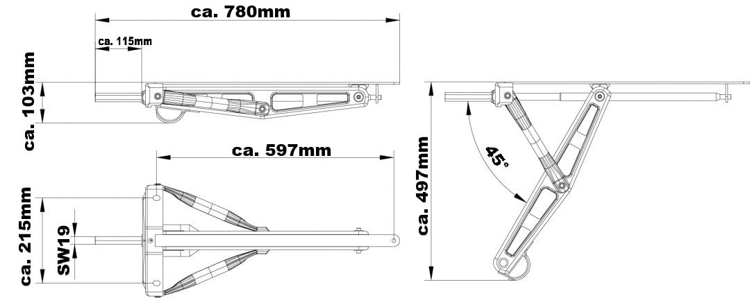 trailer parts4u Knott Filet de levage 215/597 mm Forme stable 1000 kg Caravane Remorque Repose-manivelle
