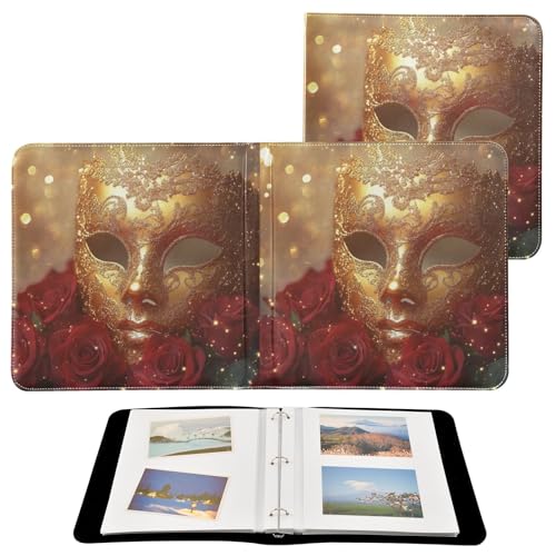 Álbum de Fotos Autoadhesivo DIY Libro de Fotos Scrapbook con Cubierta de Cuero PU, Patrón Máscara Dorada, Anillas 3 Aros, 40 Páginas, 8x10 para Memorias miniatura 2