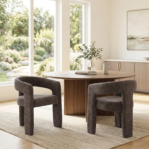 Image of HNY Modern Charcoal Grey Chenille Dining Chairs Set of 2, Upholstered Kitchen Chairs with 4 inch Thick Cushion & Wide Seat, Solid Wood Frame No Assembly Accent Chairs for Dining Room, Kitchen, Restaurant