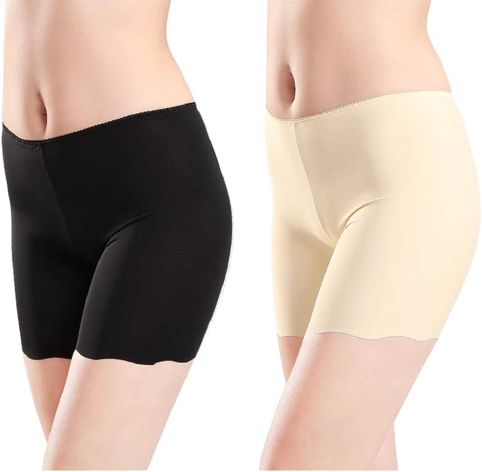 GLAMORASWomen’s/Girl's Invisible Seamless Comfortable Boyshort Panties/Under Skirt Shorts/Cycling Shorts/Safety Shorts., Beige/Black, 40