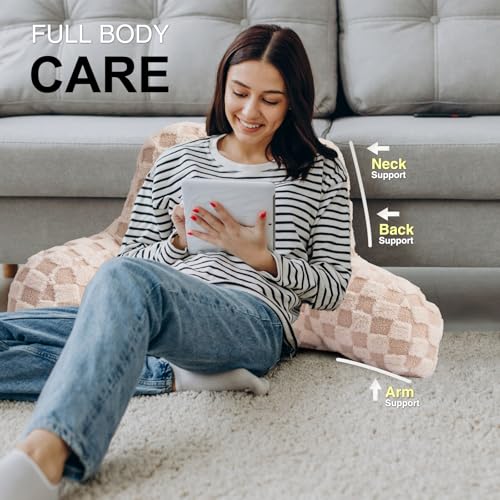 Image of Aimuan Reading Pillow Checkered Bed Rest Wedge Backrest Checkerboard Pillow with Arms Back Support for Sitting Up in Bed Cushion Incline Rest Sleeping Snoring Pillow (Beige,Large)