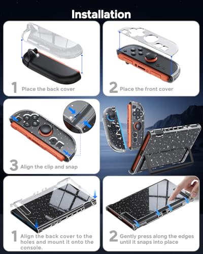Image of FYOUNG Switch 2 Cover Case, Crystal Hard Protective Shell for Nintendo 2 | Improved Easy Dockable Version, Split Design, Slim Shockproof Cute Case with Glass Screen Protector, 8 Thump Grip