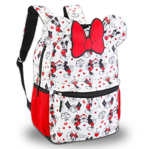 Minnie Mouse Backpack for Girls, Kids - Bundle with 16” Minnie Mouse Nylon Backpack with 3D Ears Plus Water Bottle, Bookmark, More | Deluxe Bag for School2