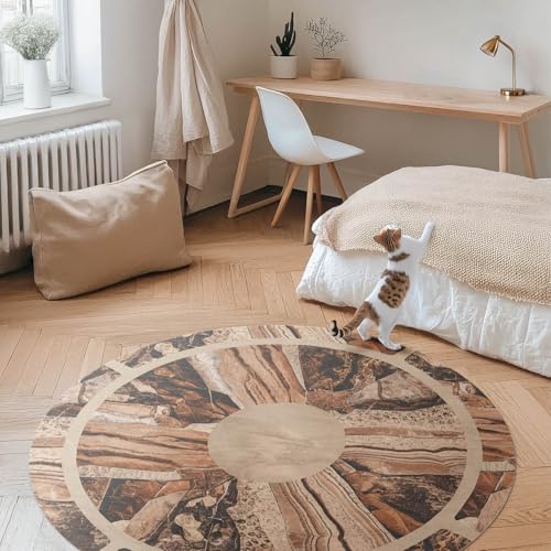 Tapis de sol vinyle élégant design chic marron rond ø50 cm pour décoration intérieure