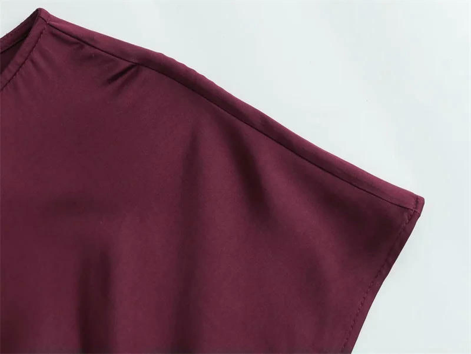 Vestito Donna Donne Elegenti Abiti di Texture in Raso Abiti da Donna Senza Maniche Estate Femminile Eleganti Abiti da Donna di Moda Chic Elegante-Vino Rosso-l