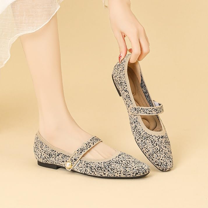Women's Square Toe Knit Mary Jane Ballet Flats Casual Dressy Slip-On Casual Shoes for Women Trendy Knit Loafers3