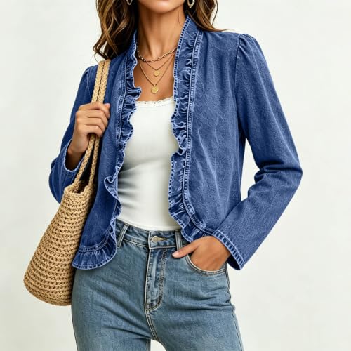 Womens Denim Jacket Lightweight Trendy 2026 Summer Fall Dark Blue XX-Large — view 5