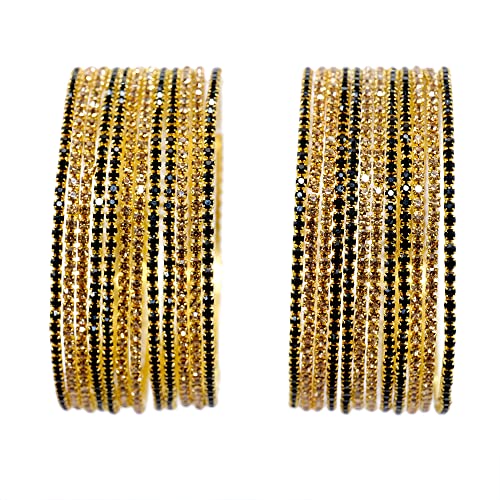 Zircon Gemstone Studded Glossy Finished Bangle Set, Pack Of 24