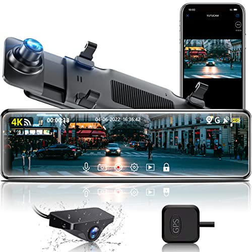 GKU Dash Cam Front and Rear Camera 4K & 1080P,11' UHD Touch Screen Rearview Mirror Dash Cam for Car,...