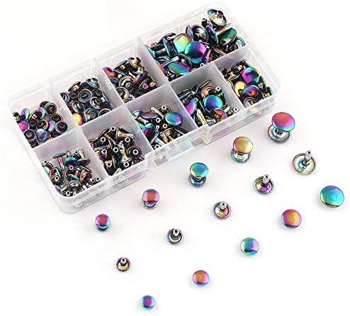 Rainbow Tubular Double Cap Rivets - 7/8/9/10/12mm Metal Button Round Rapid Rivet Rivet Studs for Purse Handbags Shoes Belts Leather Craft(Each Size 20pcs)