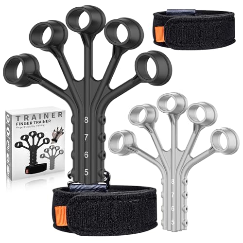 Snarflun 2 Piezas Ejercitador de Manos, Ejercitador Dedos Handgrip de Silicona de 8 Niveles de Resistencia, para Entrenamiento de Agarre de Antebrazo y Mano (Negro/Gris)