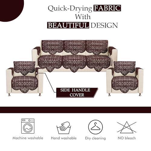 Image of Kuber Industries (Set of 16) Stylish & Durable Cotton Sofa Covers 5 Seater with Arms | Washable Sofa Protector & Slipcover for Living Room & Office | Plain Circle - Brown