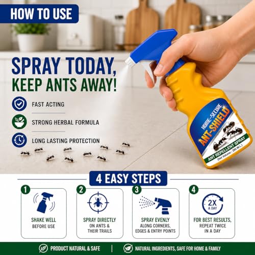Image of Home-Secure ANT-SHIELD Ant Repellent Spray for Home | Strong Herbal Formula for Ant Control | Natural Ant Deterrent Spray for Kitchen, Bedroom, Balcony & Garden | Safe Around Family & Pets | 280ml