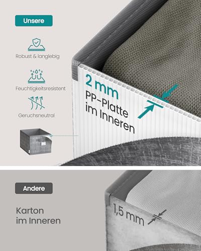 SONGMICS Aufbewahrungsbox 3er Set, zusammenklappbar, Stoffboxen aufbewahren, 50 x 30 x 30 cm, für Kleiderschrank, 2 Griffe, Etikette, für Schlafzimmer Wohnzimmer, schilfgrau ROB450G01
