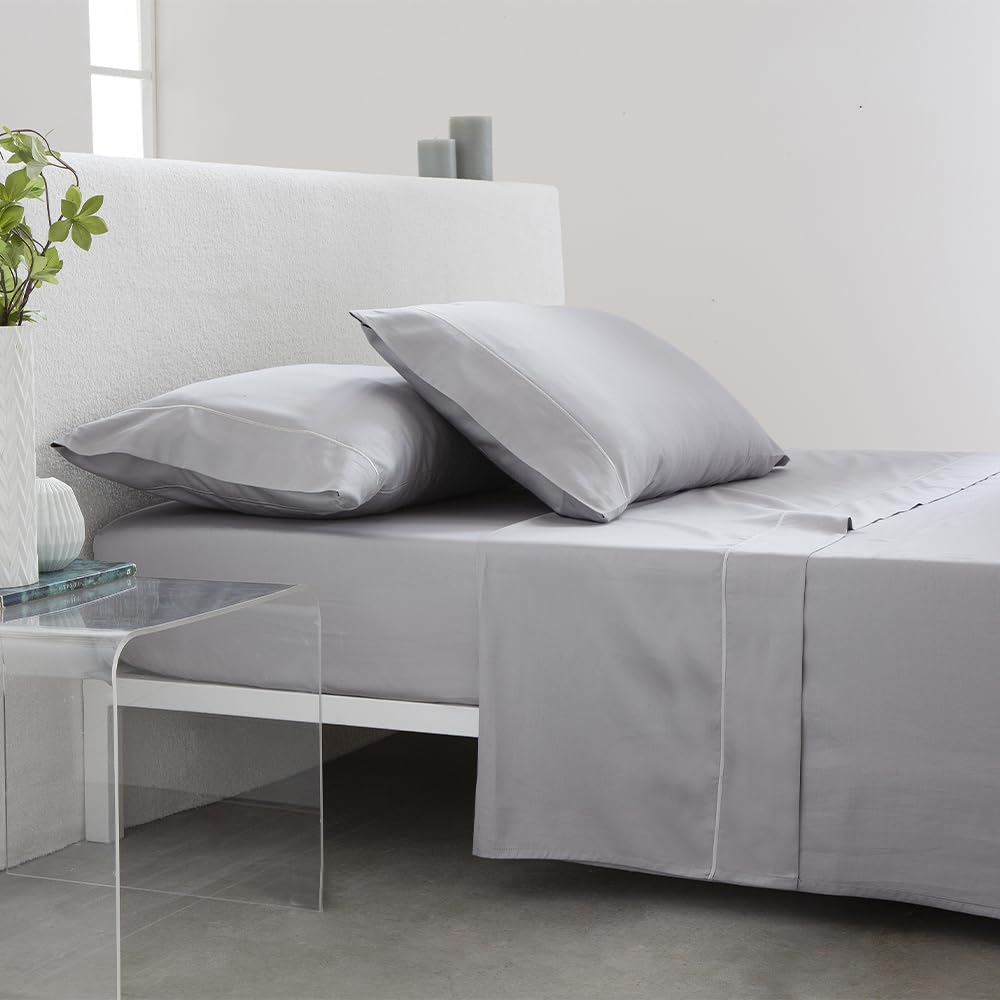 COTTON ARTean Zestaw pościeli z egipskiej satyny bawełnianej DE 300 wątków szary perłowy łóżko 160 x 190/200. 100% bawełna egipska szara