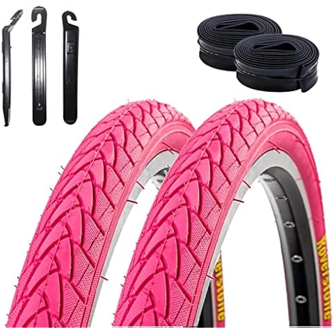2 x Roverstone Fahrradreifen Drahtreifen Rosa 28 x1,4 + 2 Schläuche AV inkl. 3 x Reifenheber Cover
