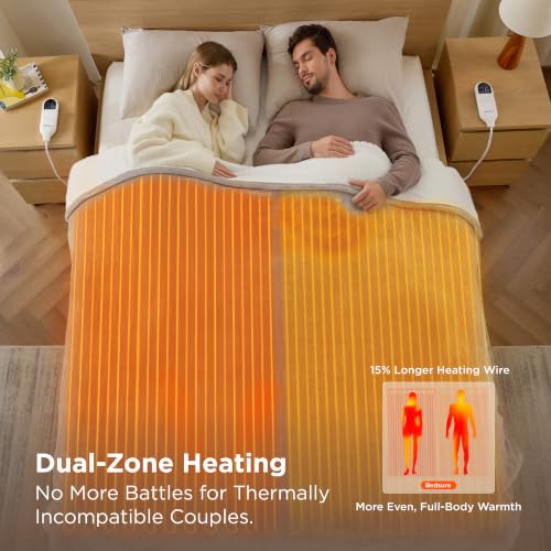 Image of Bedsure Heated Blanket King Size, Dual Control Electric Blanket, Taupe | Preheat Function,6 Heat /6 Timer Settings, 8H Auto Shut-Off, ETL /FCC, Soft Flannel Sherpa, Machine Washable, 84x90in