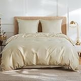 Simple&Opulence Luxus Bettwäsche 155x220 Hellbeige, 100% Ägyptische Baumwolle, 400TC Satin Optik Bettbezug und 1 Kissenbezug 80x80 cm für den ganzjährigen Gebrauch