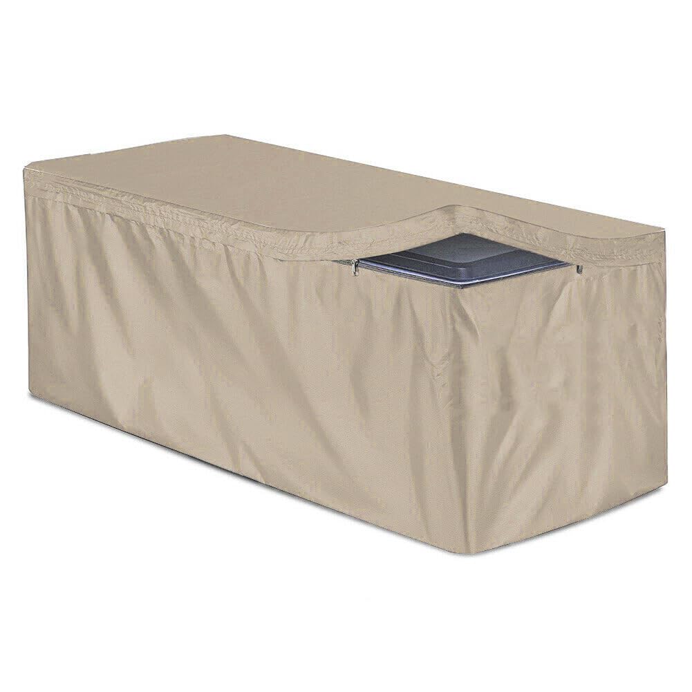 Housse Coffre de Rangement, 420D Oxford Bâche Pliable Coffre à Coussin Imperméable Résistante À La Pluie Et Aux UV Fermeture À Glissière Protection, pour Boîtes Terrasse Jardin (Beige,130*60*71cm)