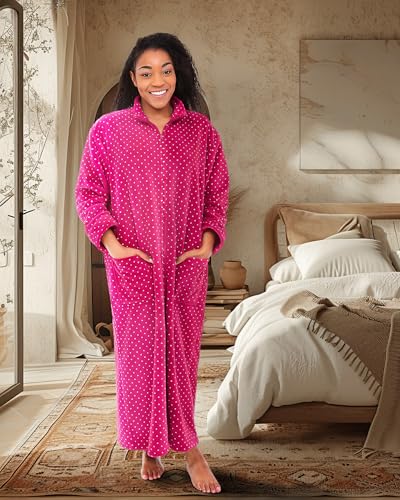 Image of Alexander Del Rossa Long Zip Up Robes, Plush Zipper Robes for Plus Size, Housecoats Zipper Front