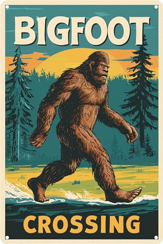 HEBELYX Sasquatch - Letreros de metal con texto en inglés "Bigfoot Crossing", decoración vintage para habitación, arte de pared, regalo para garaje, baño, sala de estar, bar, cueva de hombre, 8 x 12