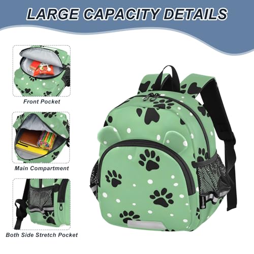 Kid's Backpack for Boys & Girls Toddler Bag Black Footprint Polka Dot Pattern Backpack with Safety Leash4