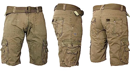 Geographical Norway Herren Cargo Shorts Kurze Hose Knielang Short Bermuda PEROU, Hosengröße:L, Farbe:Mastic